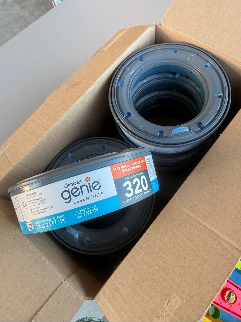 8 Pack Diaper Genie Essentials Refill Cartridges - Black with Blue Accents